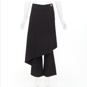 SOLACE LONDON Sydney black button wrap kilt layered flare pants